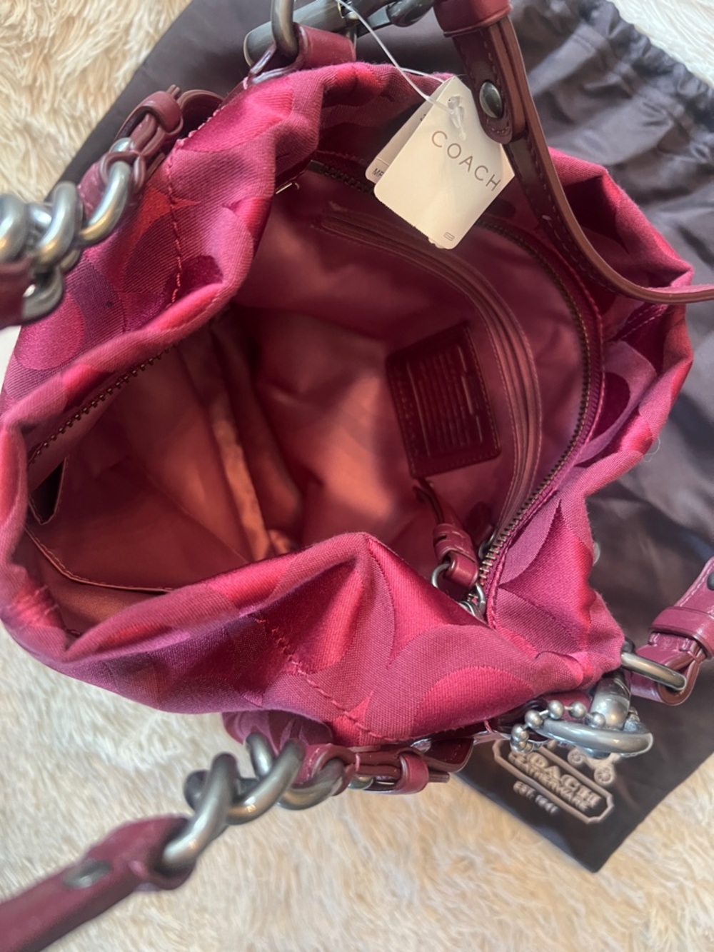 Coach Pink Signature Satchel with Leather Trim - Picture 5 of 11